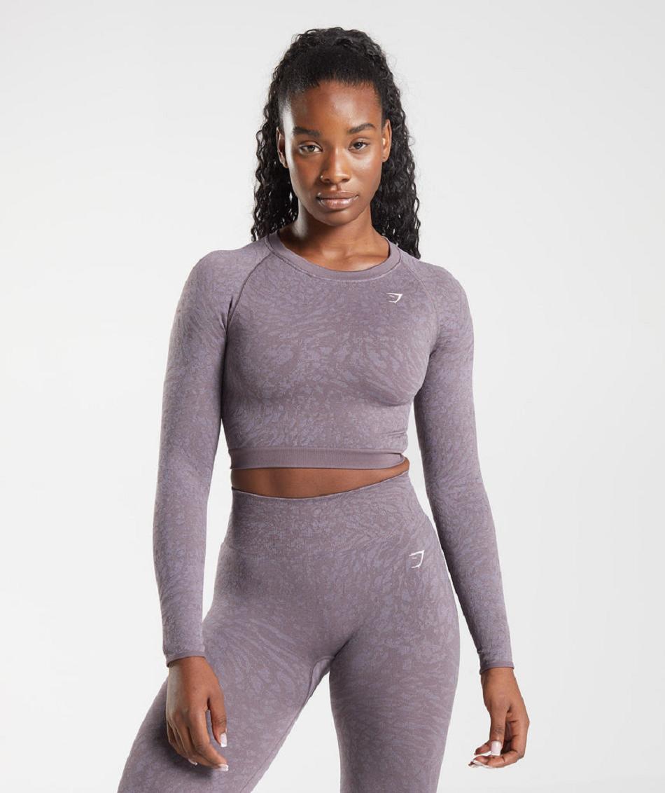 Przycięte Topy Damskie Gymshark Adapt Animal Seamless Koronkowe Up Back Fioletowe | PL 2539YXF